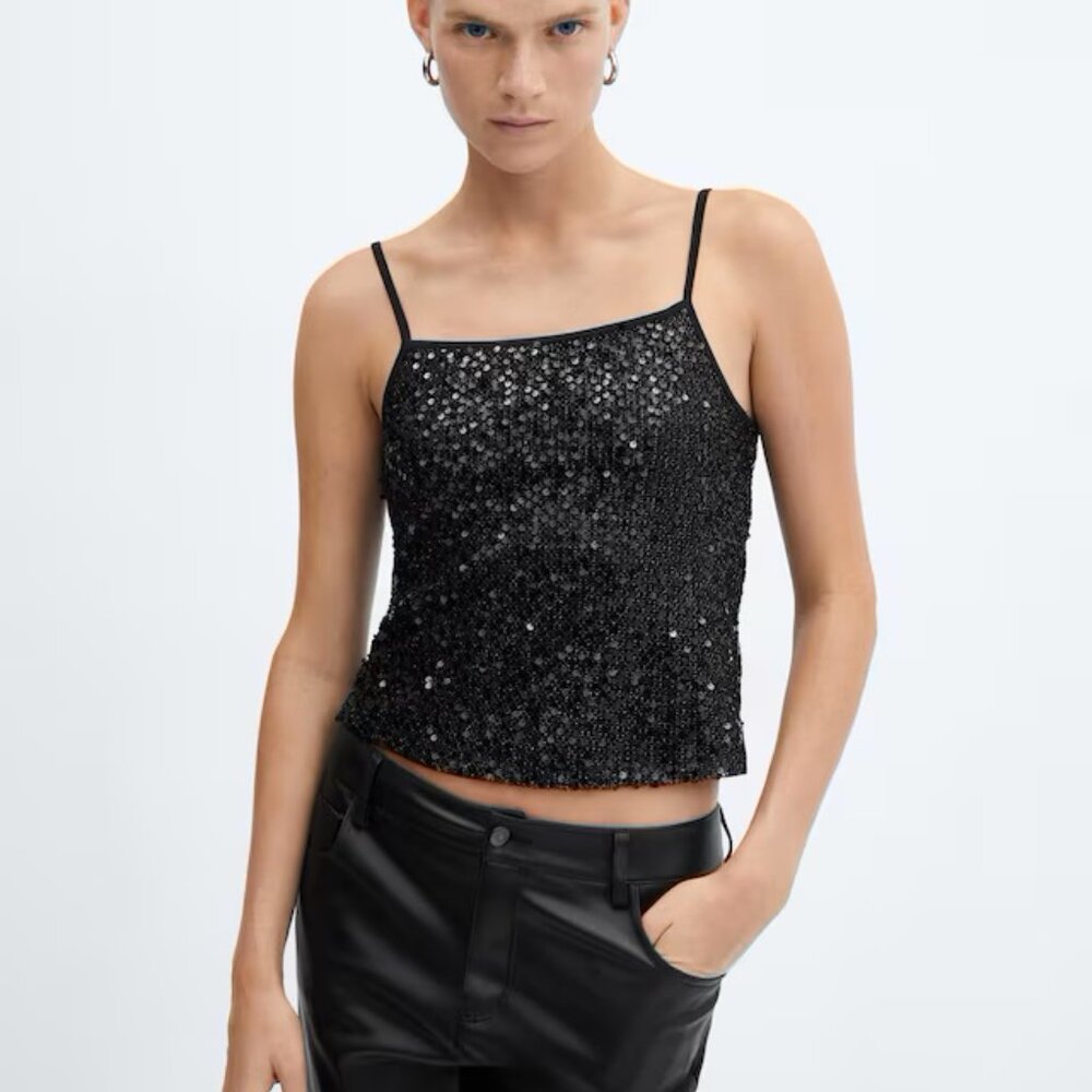 MANGO NWT Sequin top with spaghetti strap